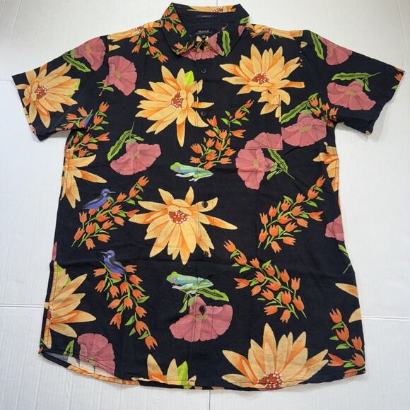 Roark Shirt Mens Size M Short Sleeve Button Classic Fit Floral Summer Black - Picture 1 of 13